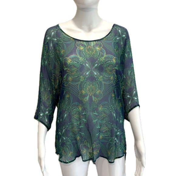 Ella Moss 100% Silk Crinkle Paisley Print Top Womens Size M Scoop Neck Fairy Y2K - Picture 1 of 11